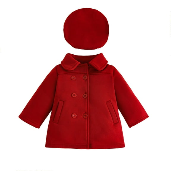Makaor Peacoat Kids Boys Girls Coat Toddler Christmas Fleece Collared Jacket Solid Button Long Sleeve Outerwear Clothes