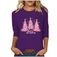 thumbnail image 1 of Makaor Plus Size Casual Tops Crew Neck Shirts Christmas Tree Graphic 3/4 Sleeve Pullover Tees Cute Vacation Clothes, 1 of 5