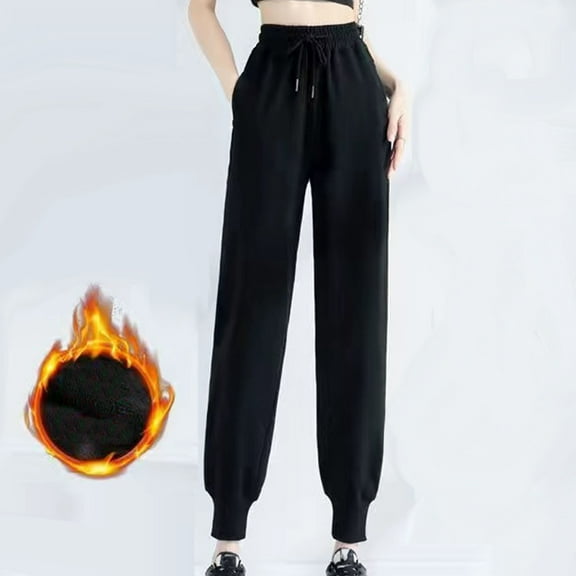 Makaor Plus Size Sweatpants with Pockets Solid Baggy Drawstring Fleece Lounge Pants with Elastic Waist Black 3XL