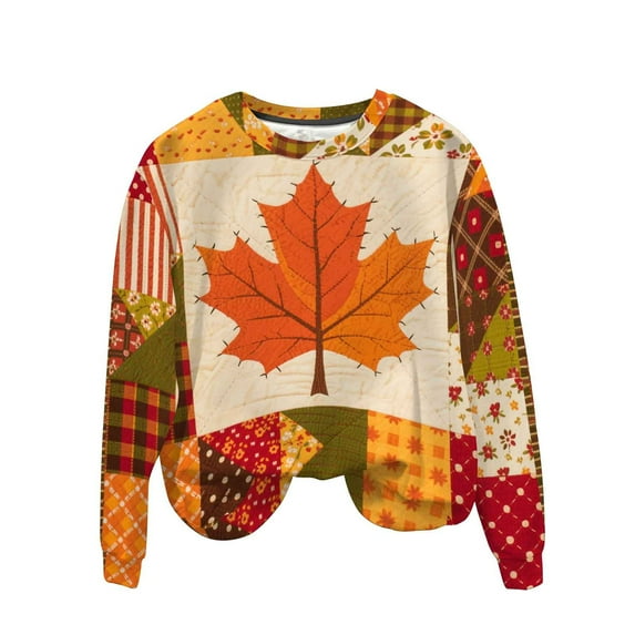 Makaor Plus Size Sweatshirt Women Mens Clothes Thanksgiving Day Crew Neck Tops Fleece Long Sleeve Pullover Color Block Outfits