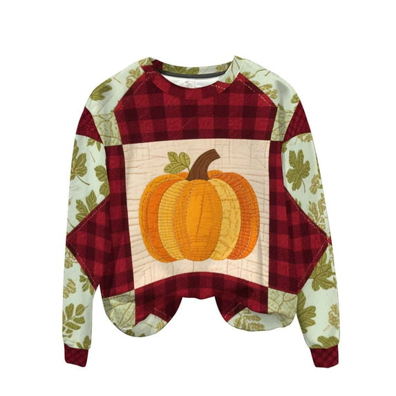 Makaor Plus Size Sweatshirts for Women Men Thanksgiving Day Crew Neck Tops Fleece Long Sleeve Pullover Color Block Clothes