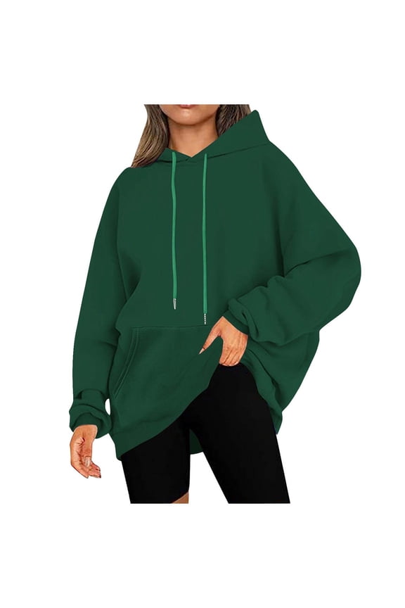 Pullover Hoodies for Women Plus Size Tunic Sweatshirt with Pockets Fleece Long Sleeve Tops Solid Oversized Clothes