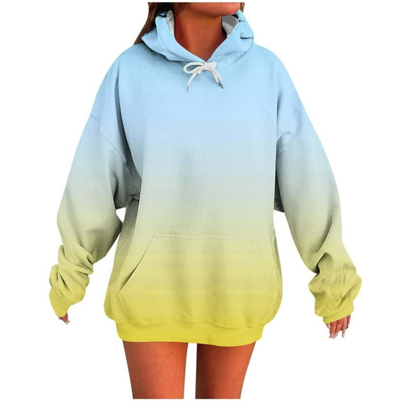 Makaor Pullover Hoodies for Women Tunic Sweatshirt with Pockets Fleece Long Sleeve Tops Gradient Oversized Clothes