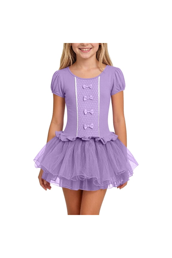 Ruffle Dresses for Girls Elegant Ruched A Line Scoop Neck Short Sleeve Dresses Drop Waist Knee Length Vacation Dresses