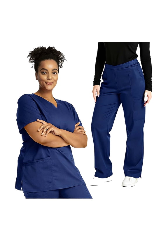Scrub Sets for Women Plus Size 2 Piece Sets with Pockets Loose Oversized Short Sleeve T Shirts Drawstring Long Long Pants Work Clothes