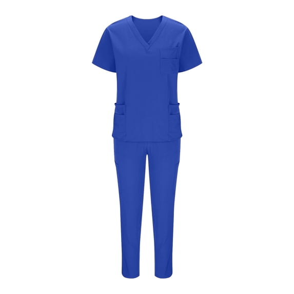 Makaor Scrubs for Women Set Plus Size 2 Piece Solid Color Outfits with Pockets Loose Oversized Short Sleeve T Shirts Drawstring Long Long Pants Work Clothes