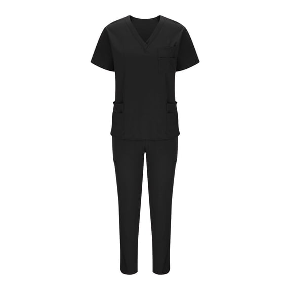 Makaor Scrubs for Women Set Plus Size 2 Piece Solid Color Outfits with Pockets Loose Oversized Short Sleeve T Shirts Drawstring Long Long Pants Work Clothes