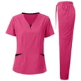 thumbnail image 1 of Makaor Scrubs for Women Set Plus Size 2 Piece Solid Color Sets Short Sleeve T Shirts Long Pants Work Clothes, 1 of 2