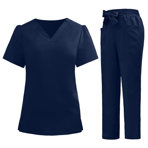 Makaor Scrubs for Women Set Plus Size 2 Piece Solid Color Sets with Pockets Short Sleeve T Shirts Long Pants Work Clothes