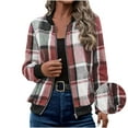 thumbnail image 1 of Makaor Shacket for Women Hooded Jacket Plaid Zipper Front Long Sleeve Coat Fall Winter Outerwear with Pockets Red L, 1 of 8