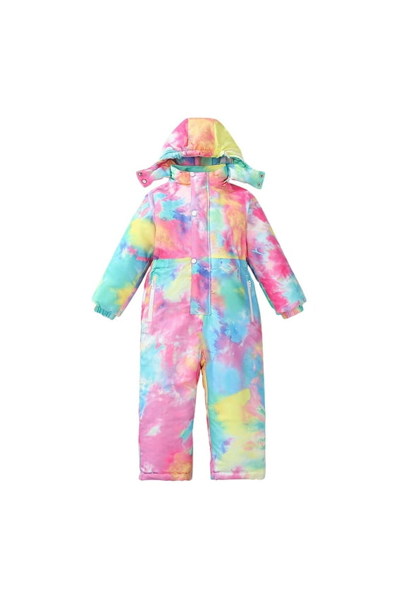 Snow Jumpsuit for Kids Boys Girls Pockets Waterproof Windproof Hooded Jacket Zipper Coat Quilted Outwear