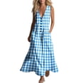 thumbnail image 1 of Makaor Summer Linen Dresses for Women A Line Button Maxi Dresses Plus Size Sleeveless Dress Gingham V Neck Beach Vacation Clothes with Pockets Blue 2XL, 1 of 7