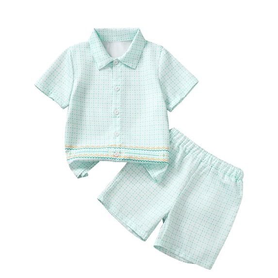 Makaor Summer Outfits for Kids Boys Girls 2 Piece Matching Outfit Matching Sets Short Sleeve Button down Shirts Long Shorts Travel Clothes