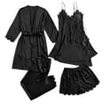 thumbnail image 1 of Makaor Summer Robes for Women Lace Short Length Lightweight Solid Long Sleeve 5 Piece Pajamas XL Black, 1 of 3