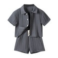 thumbnail image 1 of Makaor Summer Set Toddler Kids Boys Girls 2 Piece Solid Color Vacation Travel Outfits Lounge Sets Short Sleeve Button down Shirts Shorts Matching Clothes, 1 of 8