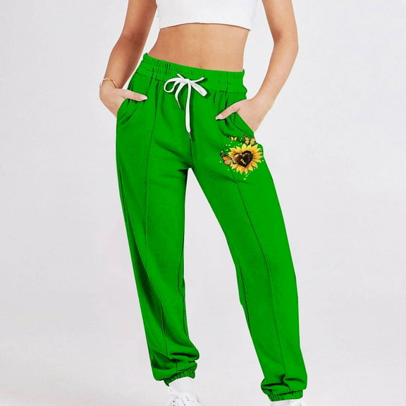 Makaor Sweatpants Baggy for Women with Pockets Drawstring Loose Joggers with Elastic Waist Green XL
