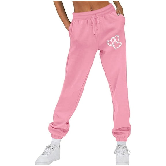 Makaor Sweatpants Baggy for Women with Pockets Solid Fleece Athletic Joggers with Elastic Waist Pink L