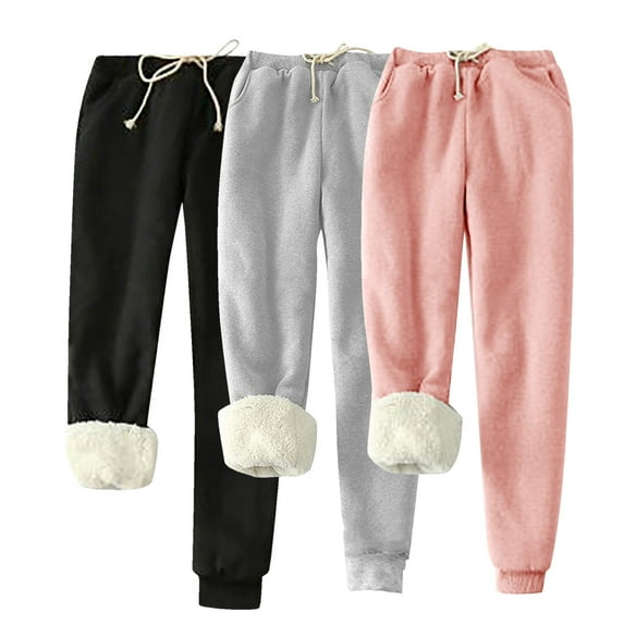 Makaor Sweatpants Women Baggy Plus Size 3 Pack Solid Fleece Loose Trousers with Elastic Waist Black L