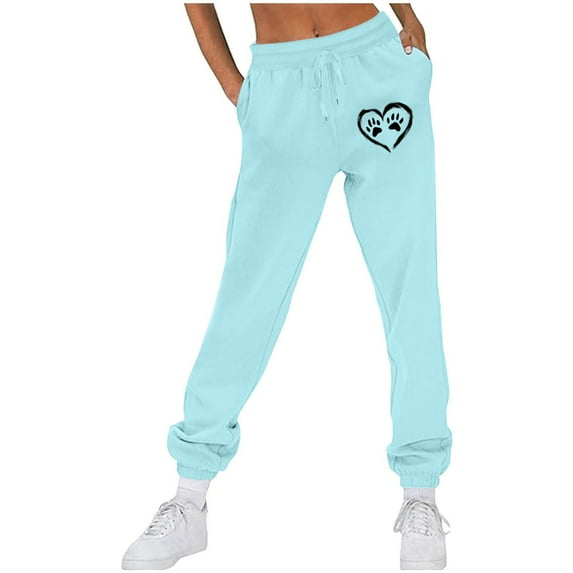 Makaor Sweatpants Women Baggy Wide Leg with Pockets Solid Fleece Lounge Joggers with Elastic Waist Sky Blue L
