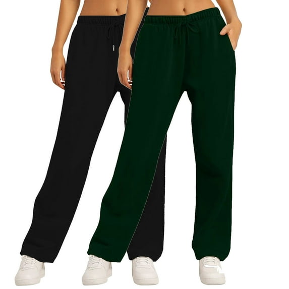 Makaor Sweatpants Women Baggy with Pockets 2 Pack Solid Athletic Joggers with Elastic Waist Green 2XL