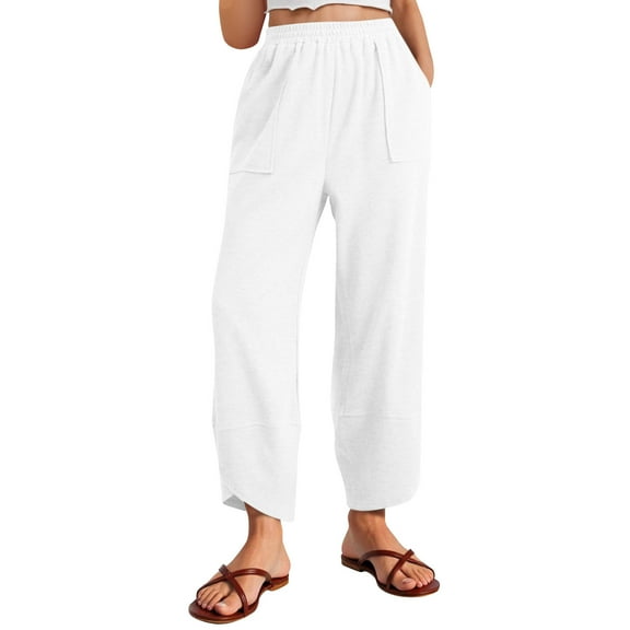 Makaor Sweatpants Women with Pockets Wide Leg Solid Baggy Athletic Pants with Elastic Waist White 2XL