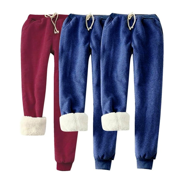 Makaor Sweatpants for Women Wide Leg Plus Size 3 Pack Solid Baggy Fleece Loose Joggers with Elastic Waist Blue M