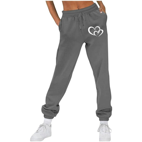 Makaor Sweatpants for Women with Pockets Elastic Waist Solid Baggy Fleece Loose Trousers Dark Gray 2XL