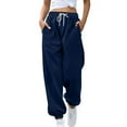 thumbnail image 1 of Makaor Sweatpants for Women with Pockets Solid Baggy Fleece Loose Trousers with Elastic Waist Navy S, 1 of 6