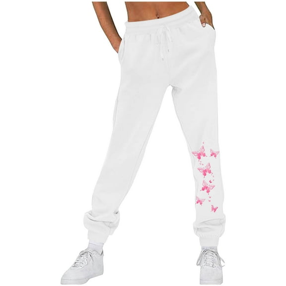 Makaor Sweatpants for Women with Pockets Solid Baggy Fleece Lounge Joggers with Elastic Waist White S