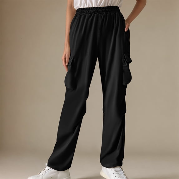 Makaor Sweatpants for Women with Pockets Solid Baggy Lounge Pants with Elastic Waist Black 2XL