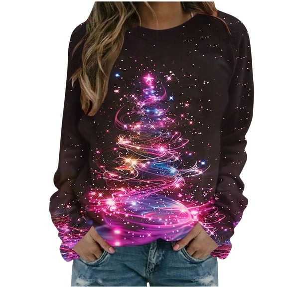 Makaor Sweatshirt Women Christmas Crew Neck Tops Raglan Sleeve Long Sleeve Pullover Graphic Casual Clothes