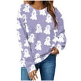 thumbnail image 1 of Makaor Sweatshirt Women Halloween Crew Neck Tops Fleece Long Sleeve Pullover Casual Fall Clothes Purple M, 1 of 4