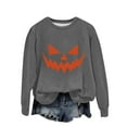 thumbnail image 1 of Makaor Sweatshirt Women Halloween Crew Neck Tops Fleece Long Sleeve Pullover Pumpkin Casual Fall Clothes Gray M, 1 of 3