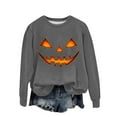 thumbnail image 1 of Makaor Sweatshirt Women Halloween Crew Neck Tops Fleece Long Sleeve Pullover Pumpkin Casual Fall Clothes Gray M, 1 of 3