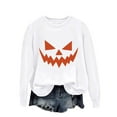 thumbnail image 1 of Makaor Sweatshirt Women Halloween Crew Neck Tops Fleece Long Sleeve Pullover Pumpkin Casual Fall Clothes White 2XL, 1 of 3