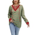 thumbnail image 1 of Makaor Sweatshirt Women V Neck Tops Lightweight Long Sleeve Pullover Striped Casual Fall Clothes Khaki M, 1 of 8