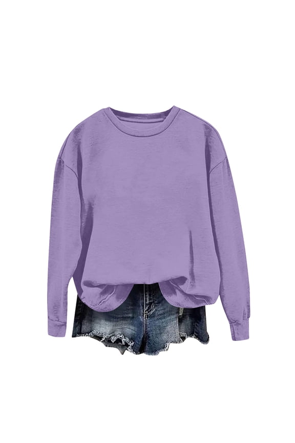 Sweatshirt for Women Long Sleeve Lightweight Crew Neck Tops Solid Pullover Tees Casual Vacation Clothes