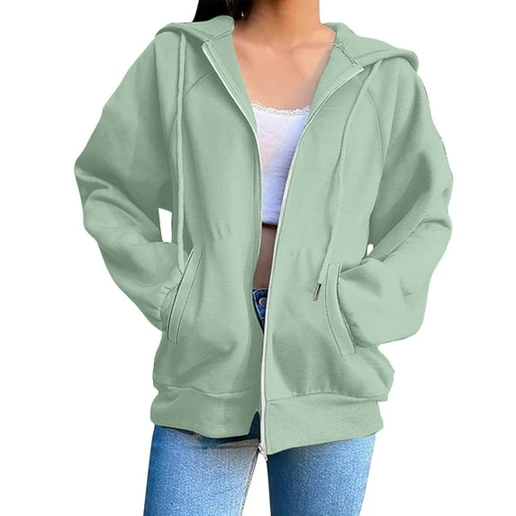 Makaor Sweatshirts Jacket for Women Fleece Hooded Coat Solid Plus Size Zip up Long Sleeve Outerwear Tops Clothes Pockets