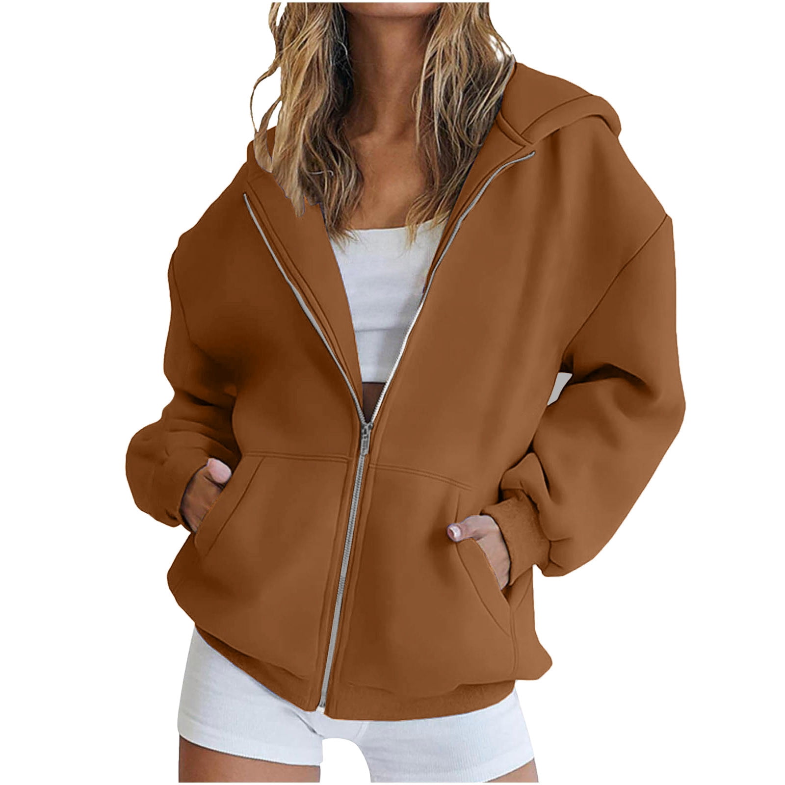 Makaor Sweatshirts Jacket for Women Fleece Hooded Coat Solid Plus Size ...