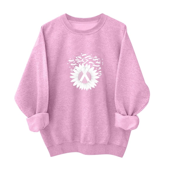 Makaor Sweatshirts for Women Breast Cancer Awareness Crew Neck Tops Fleece Long Sleeve Pullover Graphic Clothes