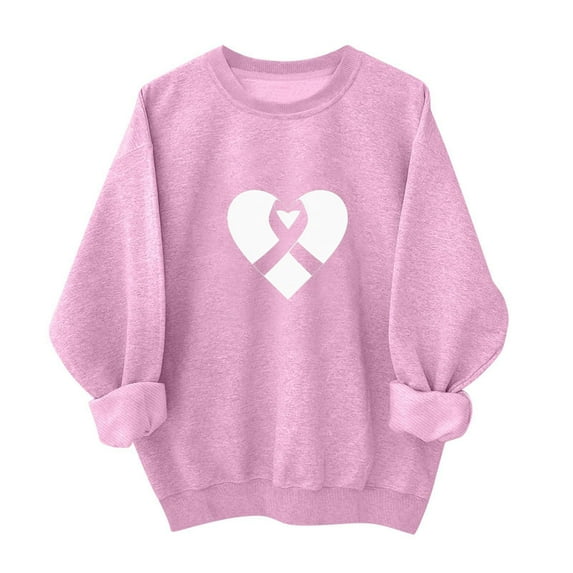 Makaor Sweatshirts for Women Breast Cancer Awareness Crew Neck Tops Fleece Long Sleeve Pullover Graphic Clothes