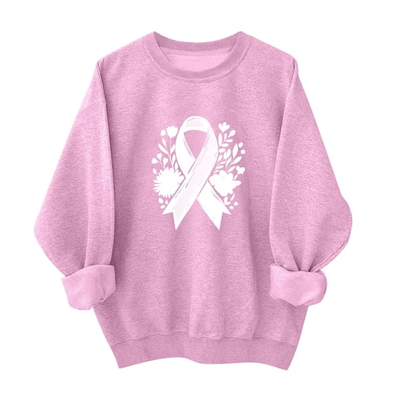 Makaor Sweatshirts for Women Breast Cancer Awareness Crew Neck Tops Fleece Long Sleeve Pullover Graphic Clothes
