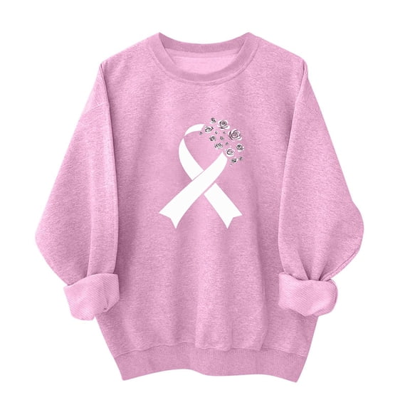 Makaor Sweatshirts for Women Breast Cancer Awareness Crew Neck Tops Fleece Long Sleeve Pullover Graphic Clothes