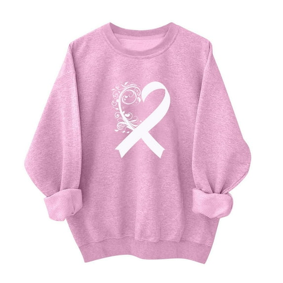 Makaor Sweatshirts for Women Breast Cancer Awareness Crew Neck Tops Fleece Long Sleeve Pullover Graphic Clothes