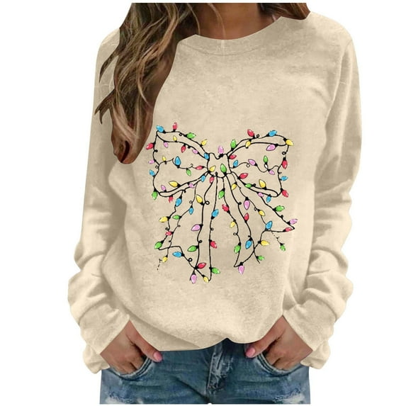 Makaor Women's Sweatshirt Tops Christmas Crew Neck Tops Graphic Long Sleeve Pullover Tees Fleece Cute Fall Winter Clothes