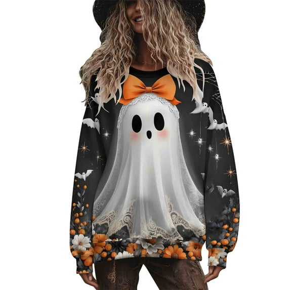 Makaor Sweatshirts for Women Men Plus Size Halloween Crew Neck Tops Fleece Long Sleeve Pullover Graphic Clothes