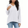 thumbnail image 1 of Makaor Sweatshirts for Women V Neck Tunic Tops Lightweight Long Sleeve Pullover Solid Casual Fall Clothes White 2XL, 1 of 7