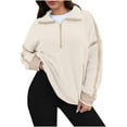 thumbnail image 1 of Makaor Sweatshirts for Women Zip Mock Neck Tops Lightweight Long Sleeve Pullover Solid Casual Fall Clothes Beige M, 1 of 6