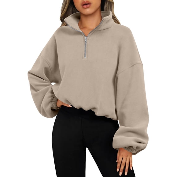 Makaor Sweatshirts for Women Zipper Front Zip Mock Neck Tops Fleece Long Sleeve Pullover Solid Casual Fall Clothes