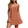 thumbnail image 1 of Makaor Tank Dresses for Women Plus Size A Line Ruffle Mini Dresses Sleeveless Spaghetti Strap Dress Solid V Neck Beach Vacation Clothes Orange M, 1 of 7